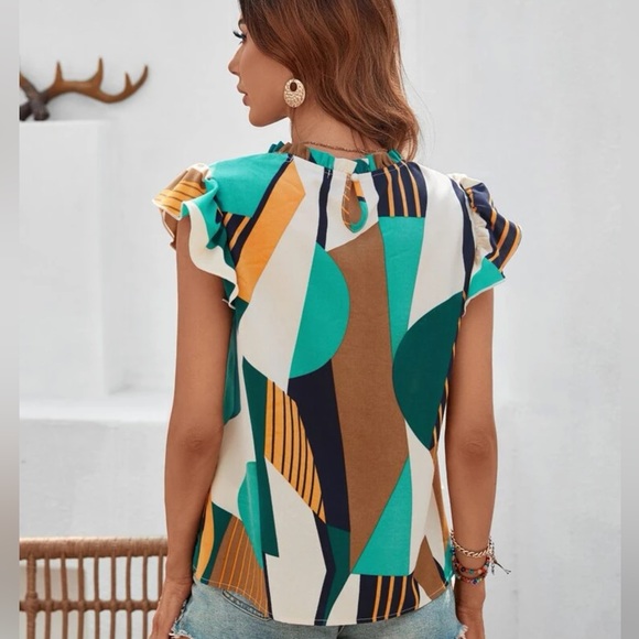 SHEIN  Mock Neck Frill Trim Ruffle Blouse - Picture 3 of 3